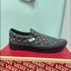 ComfyCush green plaid Slip-On Vans (unisex)